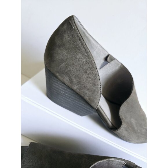 Eileen Fisher D'Orsay Peep Open Toe Gray Leather Wedge Heel Sandals Shoes 8.5 - Picture 6 of 14